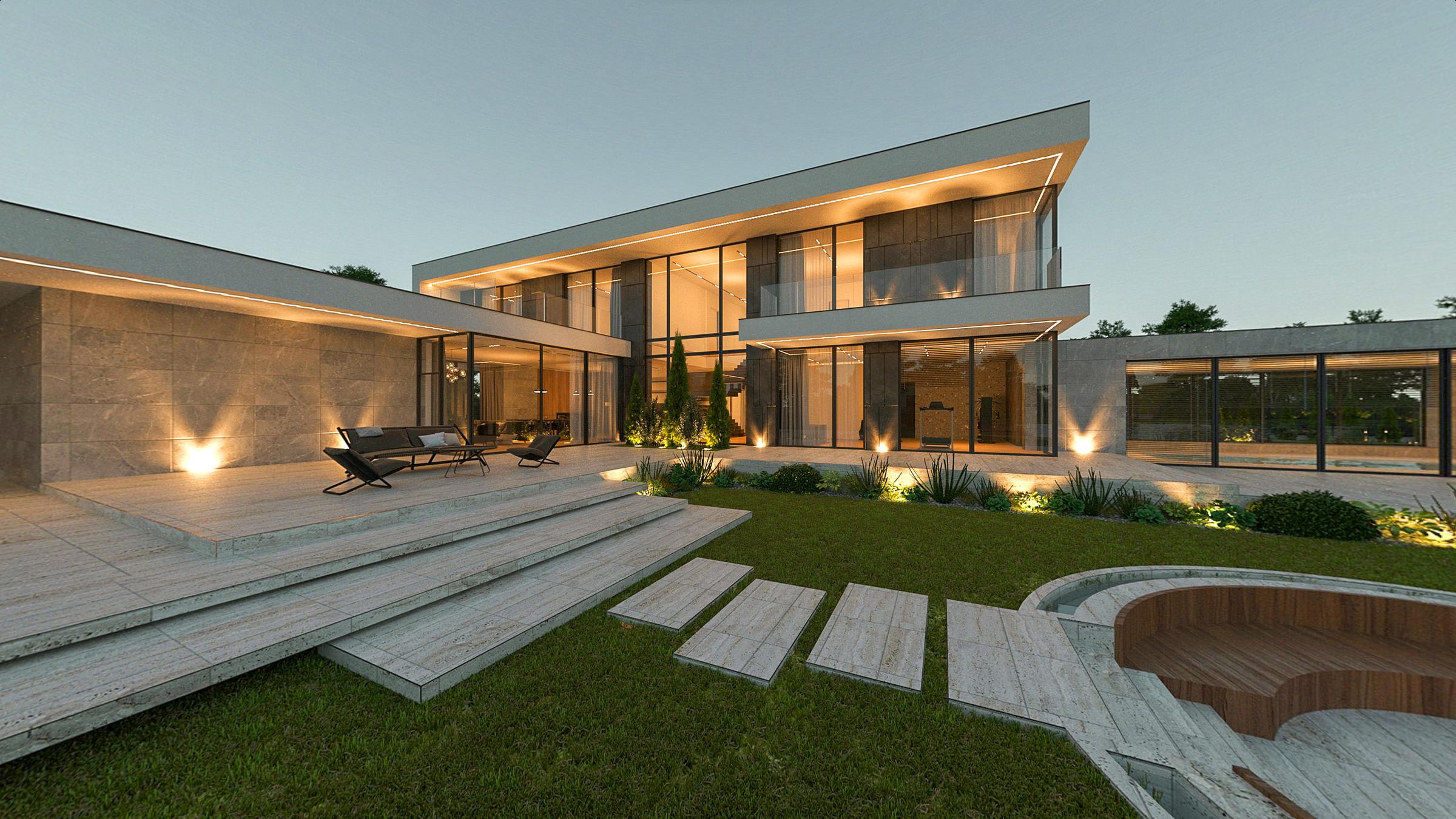Courtyard with panoramic windows